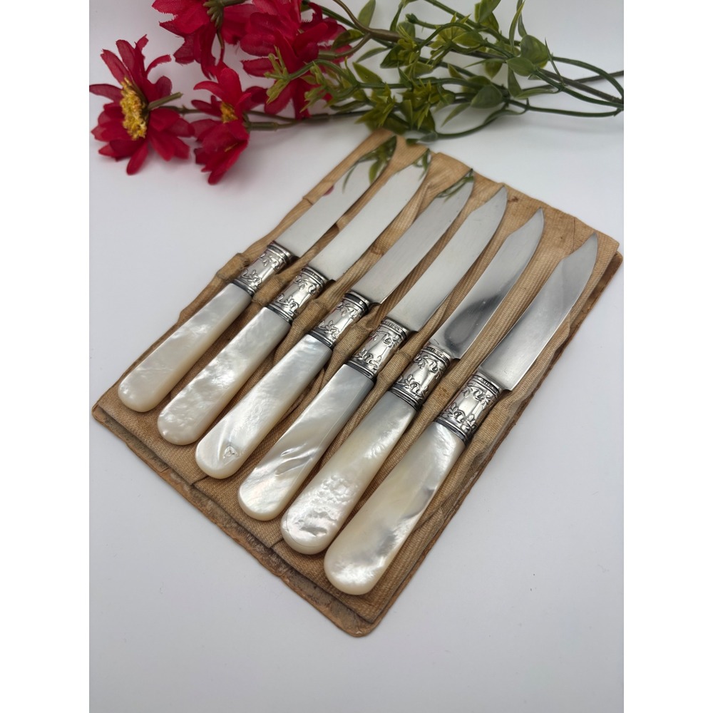 Sterling Silver Landers Frary & Clark Mother of Pearl‎ 925 Fruit Knives 6pc